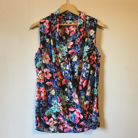 Kismet Electric Summer Twist Hem Floral Print Sleeveless Wrap Blouse - Picture 1 of 14
